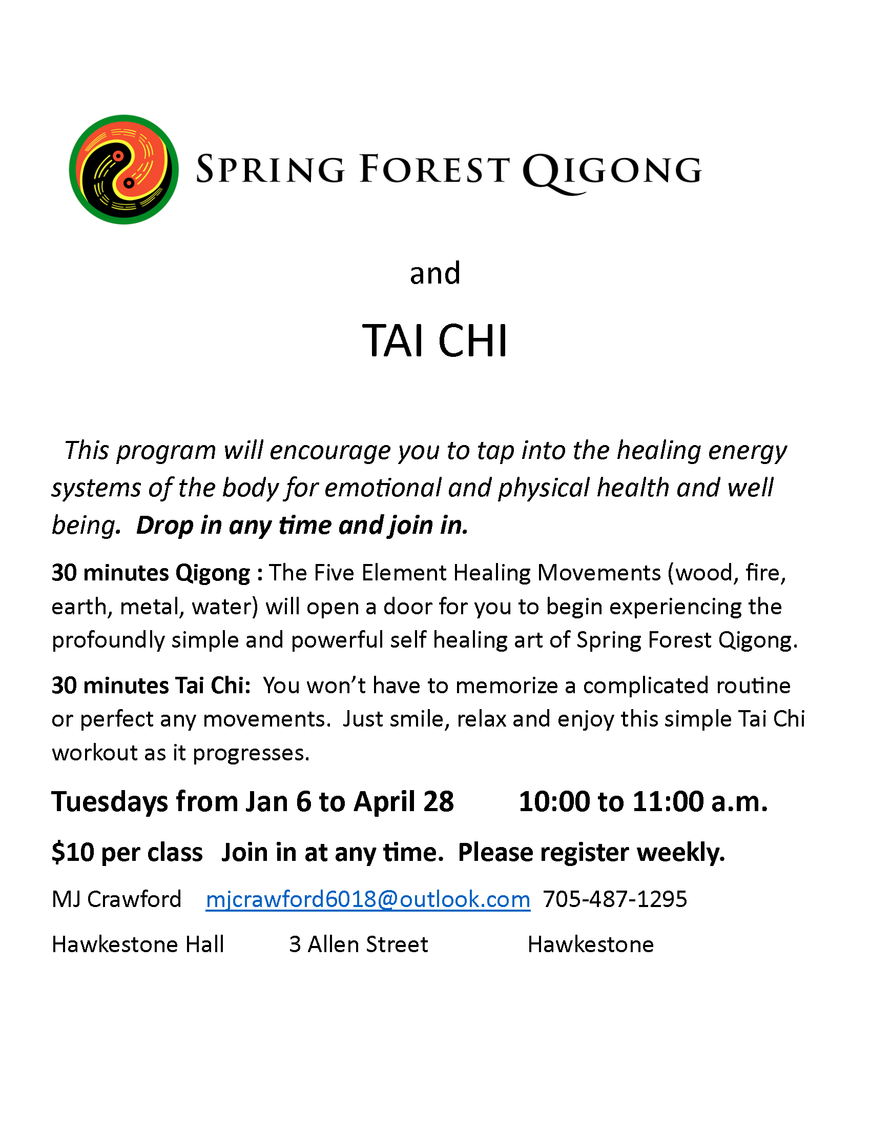 Poster for Spring Forest Qiqong and Tai Chi