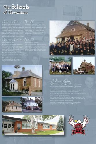 A storyboard exhibit of the history of the Hawkestone schools