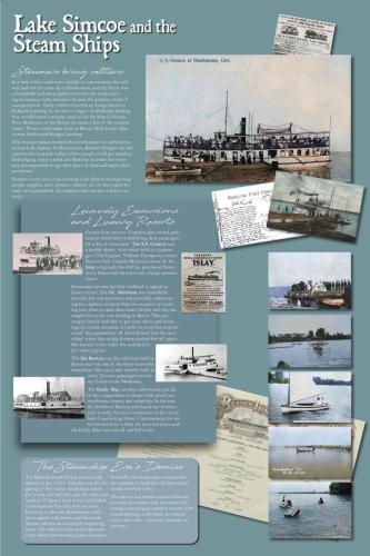 A storyboard exhibit of the history of the Hawkestone the steamships of Lake Simcoe