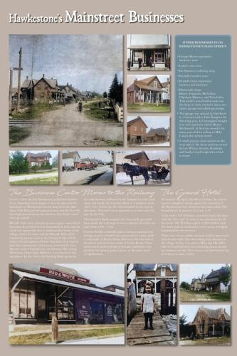 A storyboard exhibit of the history of the mainstreet of Hawkestone.