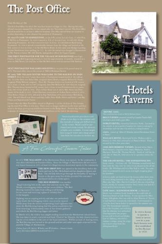 A storyboard exhibit of the history of the Post Offices, Hotels and Taverns of Hawkestone.