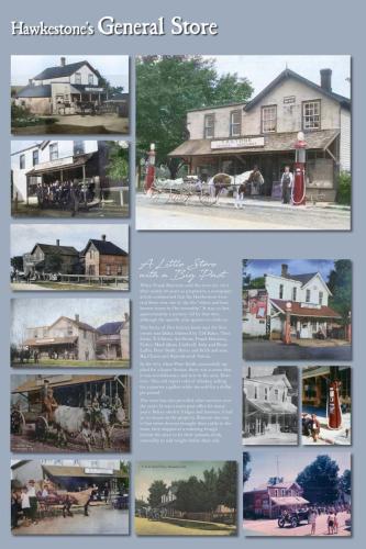 A storyboard exhibit of the history of the Hawkestone General Store.