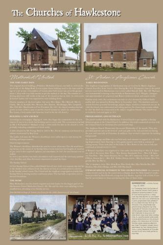A storyboard exhibit of the history of the churches of Hawkestone.