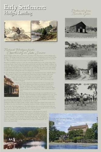 A storyboard exhibit of the history of the earliest settlers at Hodges Landing (later Hawkestone)